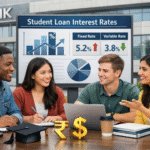 Student checking student loan interest rates and education loan repayment details