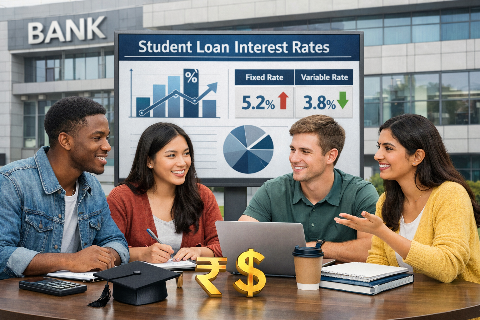 Student checking student loan interest rates and education loan repayment details