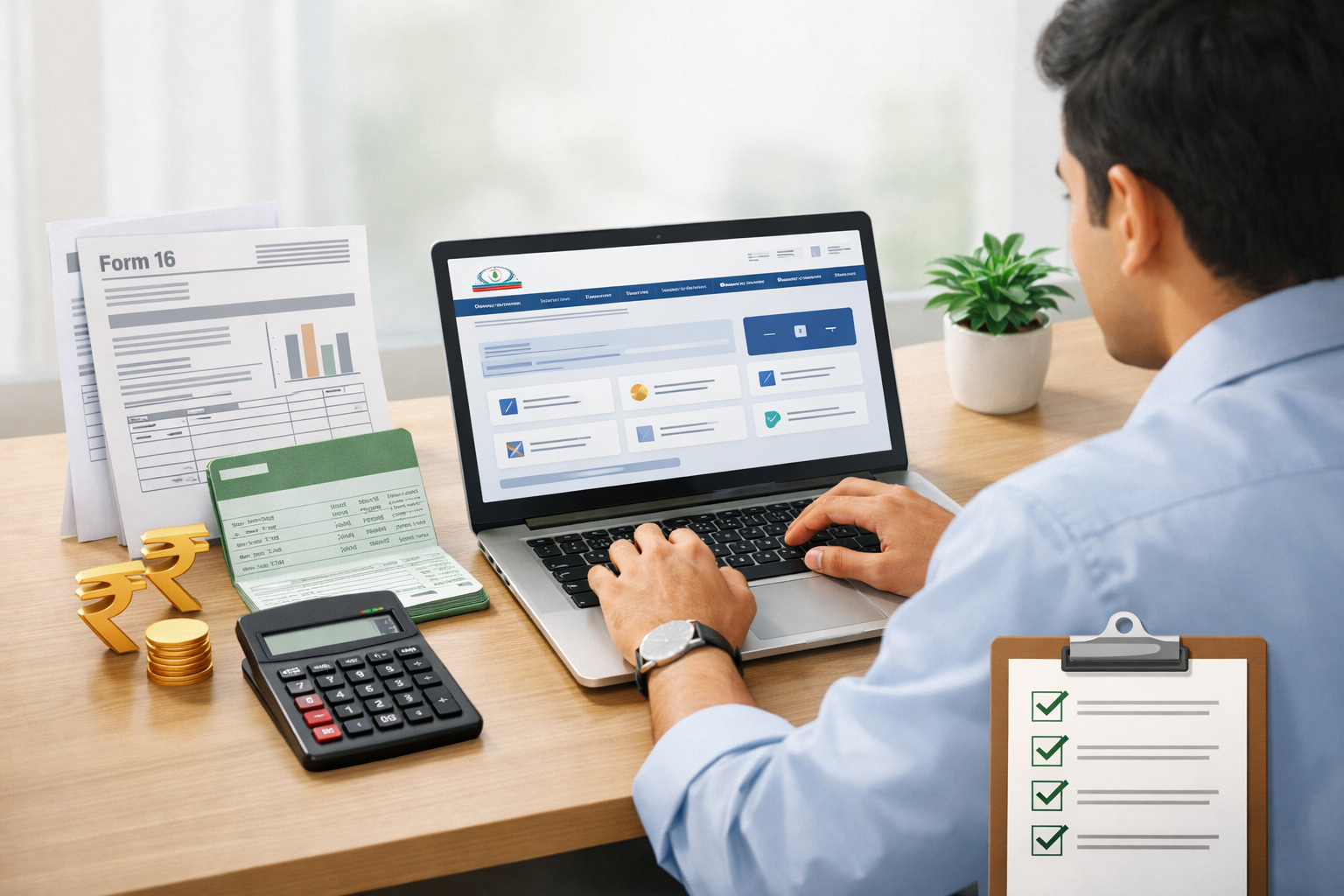 Income tax filing guide 2026 showing an individual filing ITR online using the Indian income tax e-filing portal